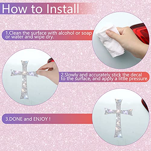 6 Pieces Silver Bling Cross Car Decals Waterproof Rhinestone Stickers With Self-Adhesive Backing For Car Decor, Bumper Window Laptops Luggage Car Interior Exterior Window Motorcycle Helmet #TOP3