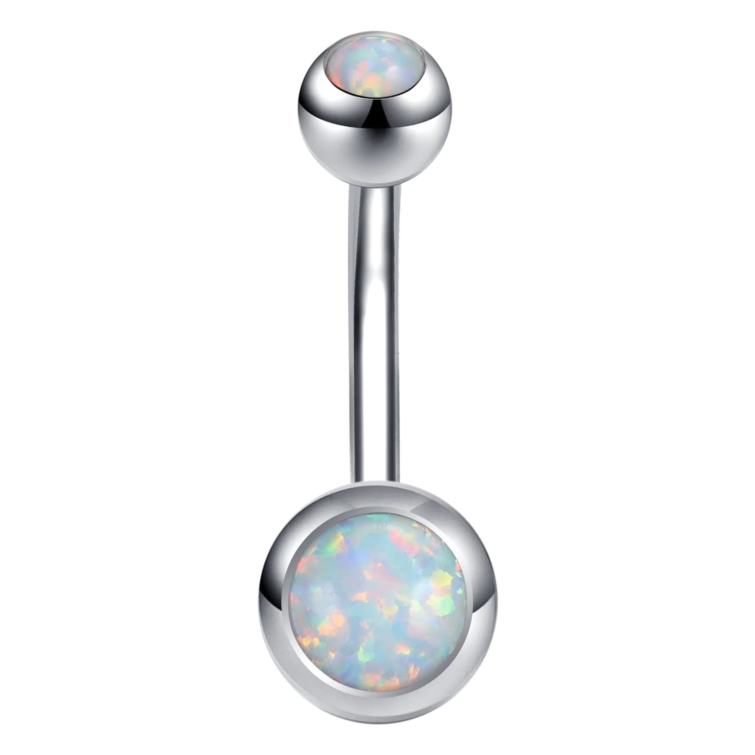 ZeSen Jewelry 14G 316L acero quirúrgico ombligo anillos con, ópalo Piercing para ombligo curvado cuerpo Piercing para las mujeres