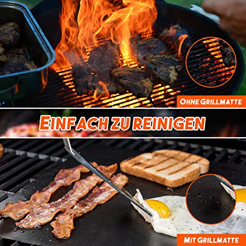 LADOKEE Wiederverwendbar Grillmatte 40 x 33cm | Antihaft Teflon Backmatte bis zu 260 Grad | Dauerbackfolie BBQ | PFOA-FREI Grillmatte für Gasgrill und Holzkohle zur Grillplatte 4