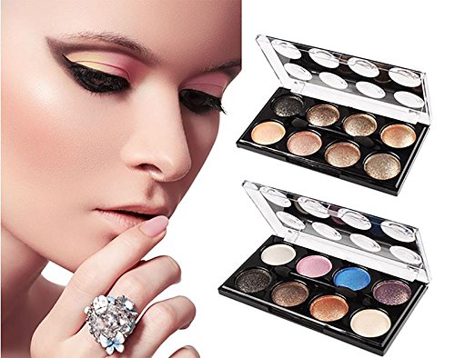 KeyZone 8 Colors Eyeshadow Palette Set Mirror On the Back Makeup Brush in 8#