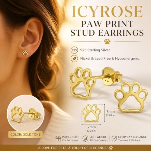 Image of 925 Sterling Silver Paw Print Stud Earrings (Choose Your Style) (Nickel Free)
