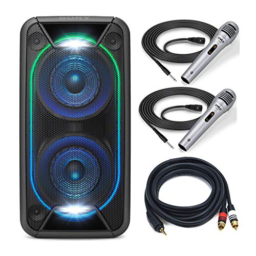 Sony GTKXB90 High Power Portable Bluetooth Speaker with Sony Mic and 6-Feet Premium Audio Cable Bundle (4 Items)