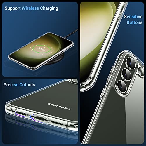 Temdan Designed For Samsung Galaxy S23 Case Clear [Anti-Yellowing] With 2 Pack Tempered Glass [Screen Protector + Camera Lens Protector] Slim Thin Shockproof Phone Cover 6.1 Inch- Clear #TOP5