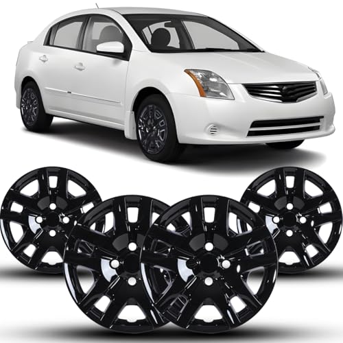 Image of Winjet 16 inch Hubcaps Wheel Covers for 2007-2012 Nissan Sentra [2007 2008 2009 2010 2011 2012 Nissan Sentra] Wheel Rim Covers Fit for Steel Wheels 16 inch Hub caps Set of 4 (Black Lacquer)