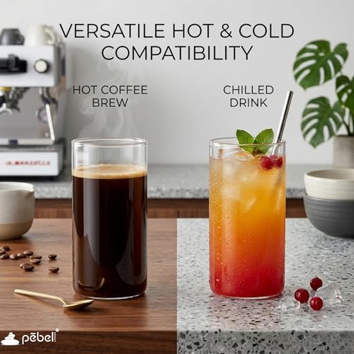 Image of PEBELLIFEWARE Aesthetic Glass Coffee Mugs (Set of 2) - Premium Borosilicate Clear Drinking Glasses Wide Minimalist 300ml for Coffee, Matcha, Smoothies - Microwave & Dishwasher Safe
