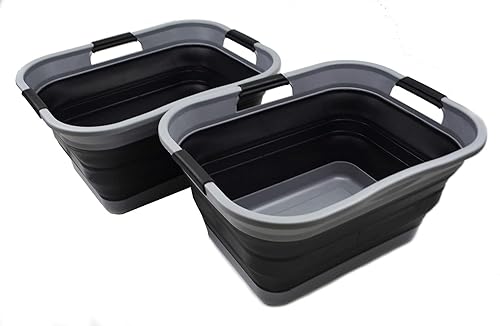 SAMMART Juego de 2-30L (7.6 galones) Cesta de lavandería de plástico plegable - Contenedororganizador plegable - Tina de lavado portátil, capacidad
