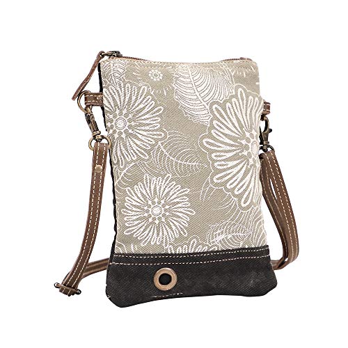 Myra Bag Leafy Upcycled Canvas & Leather Crossbody womens Bag S-14663