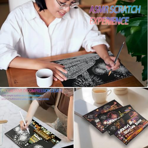12 Pages Scratch Art Book Rainbow Scratch Art Adults City Series Scratch and Sketch Books for Arts and Crafts Party Favors (City Series A) - Image 5