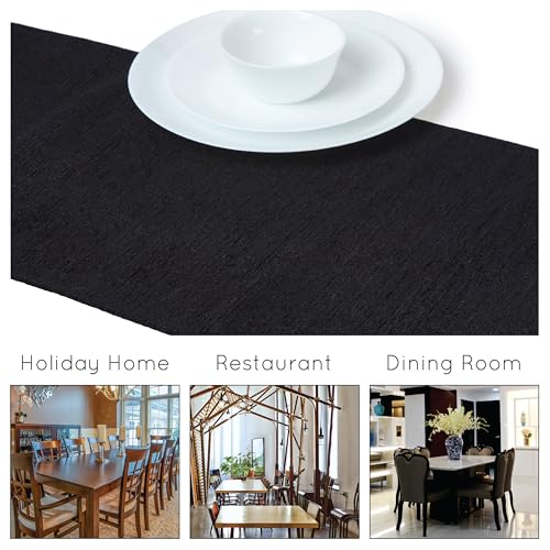 Image of Encasa XO Fine Chenille Table Runner for Dining with V-End and Tassels, 4 Seater Size 32x150 cm - Black | Decorative Cloth for Party, Wedding, Home, Cafes, Restaurants & Hotels