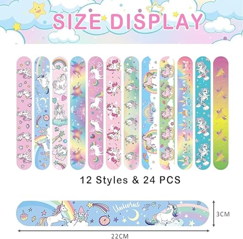 Image of SILLYME 12pc slap bands for kids - Return Gifts Birthday Party For Kids - Best Birthday Return Gift For Kids 6-12 - return gift for kids age 6-10 10-12 (unicorn theme 12pc)