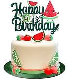 Watermelon Happy Birthday Cake Topper - Summer Fruit Party Green Glitter Watermelon Cake Topper Supp
