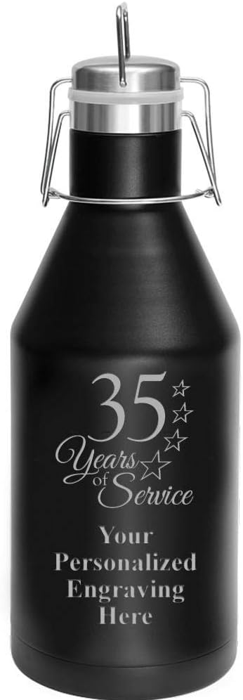 35 Years of Service Growler, 64 oz Custom Employee Stainless Steel Growler Gift, Engraving Included