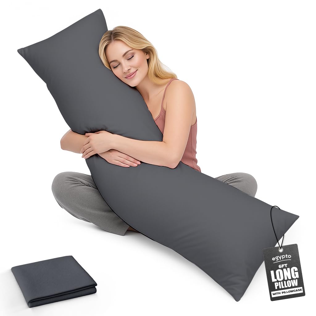 Living Orthopaedic 6ft Bolster Pillow (19”x72”) – Hypoallergenic Long Pillow – Soft & Breathable Full Body Pillow for Back, Neck & Leg Support – Ideal Pregnancy Support with Long Pillow case (Grey)