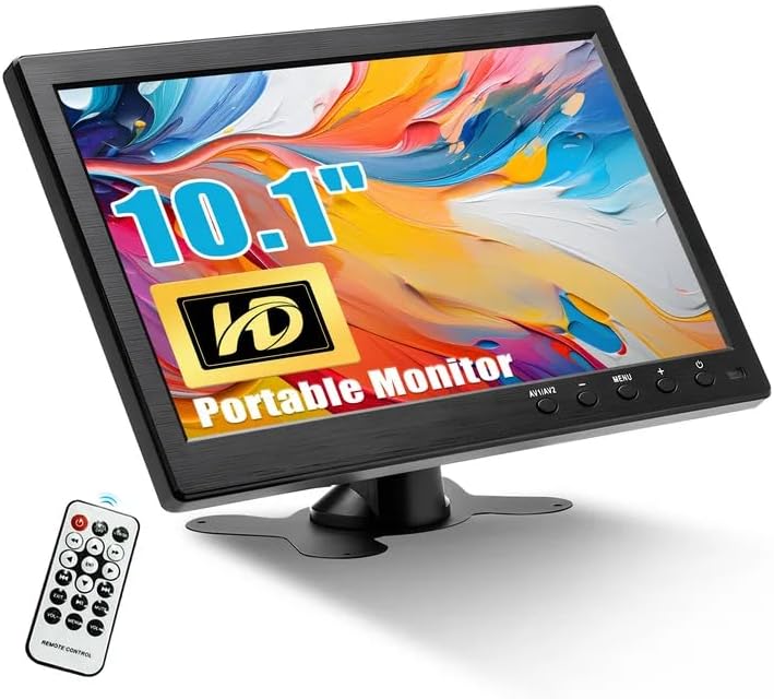 Camecho 10.1 Inch TFT LCD Color Monitor Display Screen, HD 1024 * 600 with BNC/AVI/VGA/HDMI Input, Compatible With PC, Television, Surveillance System & Backup Camera System