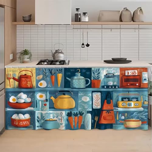 Image of Kitchen Premium Rod Pocket Cabinet Curtain, Heavy Quality Dust-Proof Under-Counter Storage Cover for Open Shelves, Pantry, Washbasin Area (2, Kettle)