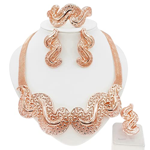 Juego de joyas chapadas en oro de 18 quilates y pulsera de novia elegante 2