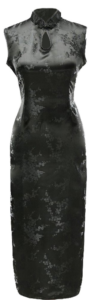 7FairyWomen's Sexy Black Keyhole Floral Long Chinese Dress Cheongsam