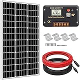 HHFZH Kit de Paneles solares 100 vatios 18 voltios monocristalina desactivado del Sistema de cuadrícula para Casas RV Boat 20A Controlador de Carga Solar Cables solares Z-soports para Montaje