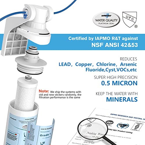 Frizzlife Under Sink Water Filter-NSF/ANSI 53&42 Certified Drinking Water Filtration System-0.5 Micron Removes Lead, Chlorine & Odor, Reduce Fluoride-W/Dedicated Faucet