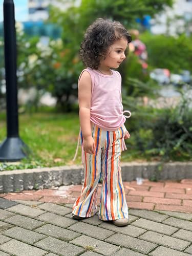Image of Arshiner Toddler Girl Clothes 2 Piece Outfits Side Adjustable Drawstrings Tank Tops and Flare Leggings Pant Set