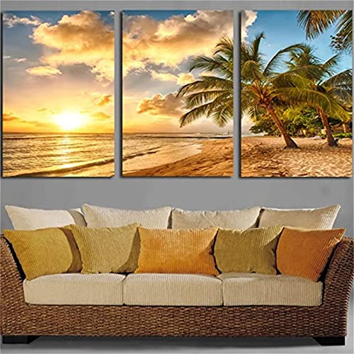 LEUYA 3 Pack DIY 5D Diamond Painting Kits, Coconut Beach 24x36in Painting Cross Stitch Full Drill Round Crystal Rhinestone Diamond Art Gem Painting,Diamond Painting Kits for Home Wall Decor 60x90cm