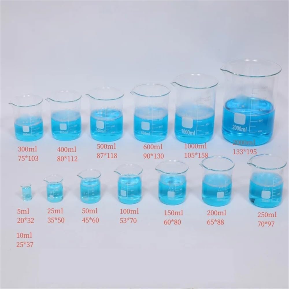 1 jeu de béchers de laboratoire en verre de toutes tailles, verre 3,3 avec graduation(2000mL)