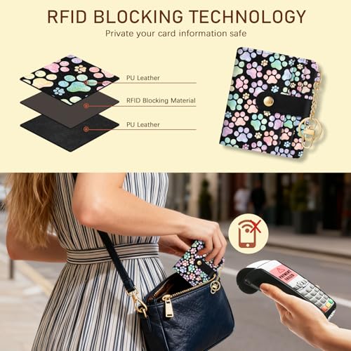 Image of Jogjam Dog Paw Rfid Women Wallet, Small Slim Thin Credit Card Wallet, PU Leather Bifold Cash Zipper Coin Pocket ID Window for Female Ladies Teen Girls Girly