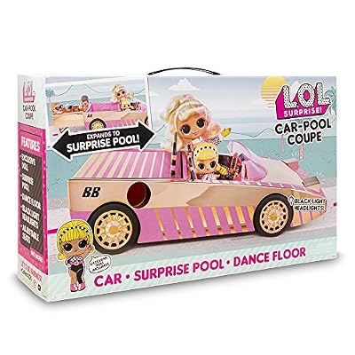L.O.L. Surprise, Lights Car-Pool Coupe - avec 1 Poupée exclusive 8cm, lumière Noire, coffre Transformable, Poupée phosphorescente, Accessoires, Piles non incluses, Jouet pour Enfants dès 3 Ans, LLUB7