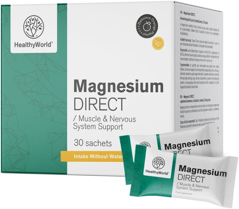 HealthyWorld Magnesium Direct - 400 mg - Orange Flavour - 30 Bags - Citrate + Oxide - Optimal Absorption - Support for Muscles and Nervous System - Energy Boost