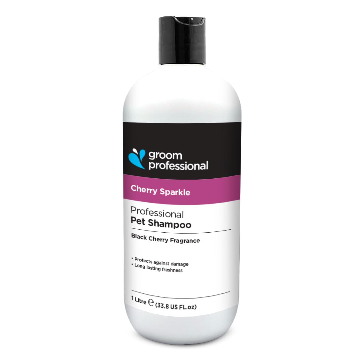 GROOM PROFESSIONAL Cherry Sparkle Dog Shampoo - Deep Cleansing & Repairing Pet Grooming Shampoo for Smelly Dogs & Puppies - Soothing Relief for Itchy Skin - Cherry Extracts for Shine & Condition, 1L
