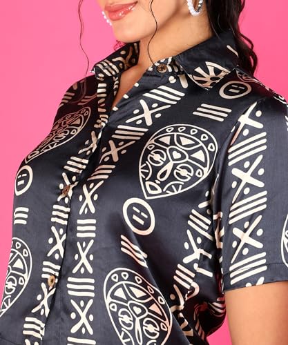 Image of POPWINGS Ethnic Printed Cotton Half Sleeves Regular Fit Crop Shirts for Women Stylish Western Casual Wear