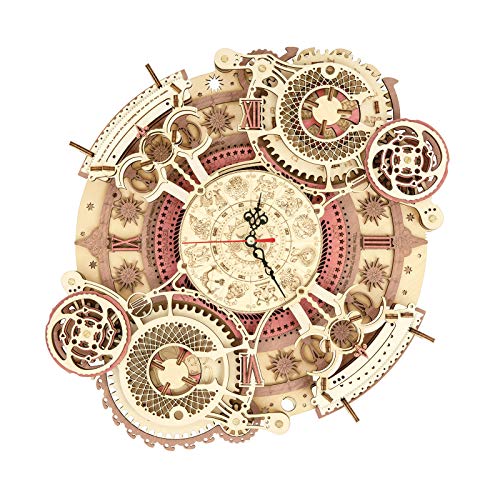 ROKR 3D Wooden Puzzle for Adult,DIY Wall Quartz Clock Kits,Mechanical Model Kits and Gift for Kids,Beautiful Room Decoration(Zodiac Wall Clock)