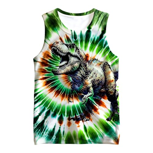 Image of Kids Cute Animal Tie Dye Tank Tops Shirt for 5-14 Years Crew Neck Sleeveless Undershirt