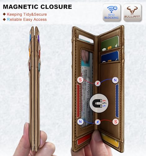 Image of BULLIANT Slim Wallet For Men 12Cards,Magnetic Flip Build-in Money Clip Airtag Compatible-RFID Blocking