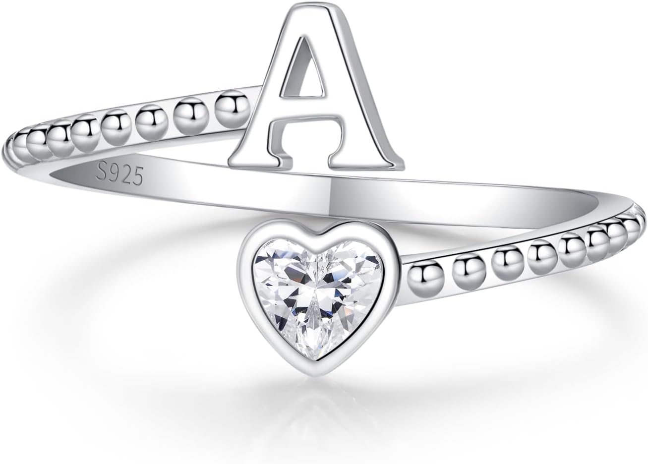 Step Forward 925 Sterling Silver Adjustable Initial Ring for Women | Non Tarnish Letter Rings for Lady | Alphabet Heart Thumb Rings | Capital Letter Jewelry Gifts