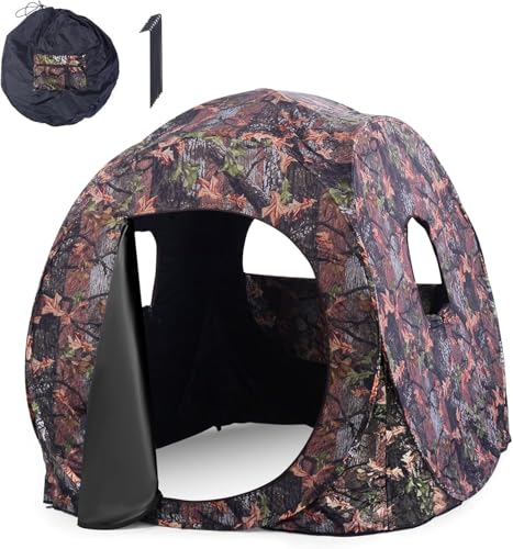 GOPLUS Tienda de Camuflaje Portátil Pop-up para 3 Personas, Estor de Caza con Ventana de Malla, Gancho, Estacas de Suelo, Bolsa de Transporte, Fácil Montaje para Camping y Ciervo/Turco