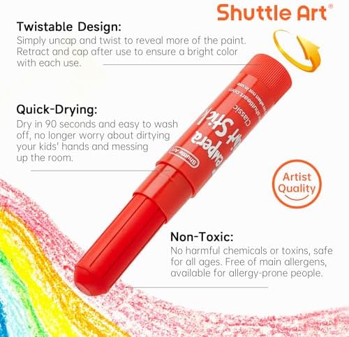 Tempera Paint Sticks, 15 Colors Solid Tempera Paint for Kids, Super Quick-drying, Washable, Works Great on Paper Wood Glass Ceramic Canvas — view 2