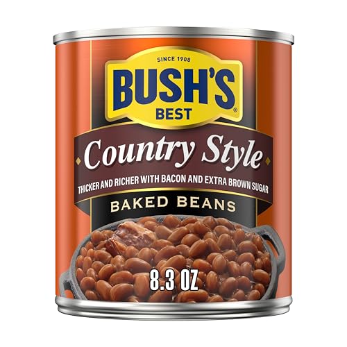 Image of BUSH'S BEST Country Style Baked Beans, Low Fat, Gluten Free, 8.3 oz | Canned Beans, Thick and Rich with Bacon and Extra Brown Sugar, Source of Plant Based Protein and Fiber, Gluten Free