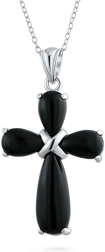 Bling Jewelry Collar religioso de plata de ley 925 con colgante de cruz de corazón rojo con piedras preciosas semipreciosas para mujeres y