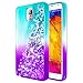 NageBee Galaxy Note 3 Case w/[Tempered Glass Screen Protector], Glitter Liquid Quicksand Waterfall Floating Flowing Sparkle Bling Cute Case Designed for Samsung Galaxy Note 3 -Aqua/Purple