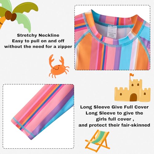 Image of Toddler and Little Girls Rash Guard Swimsuit Set UPF 50+ Swimwear