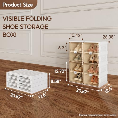 Image of ANTBOX Shoe Organizer Storage Box, Portable Folding Shoe Rack For Closet With Magnetic Clear Door,Large Sneaker Cabinet Bins All-in-one Sturdy Easy Assembly 4 Layers-8 Grids