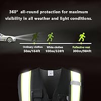Vista 3 de Chaleco de seguridad reflectante para hombres y mujeres, con 5 bolsillos y cremallera frontal de malla, chaleco de alta visibilidad, chaleco