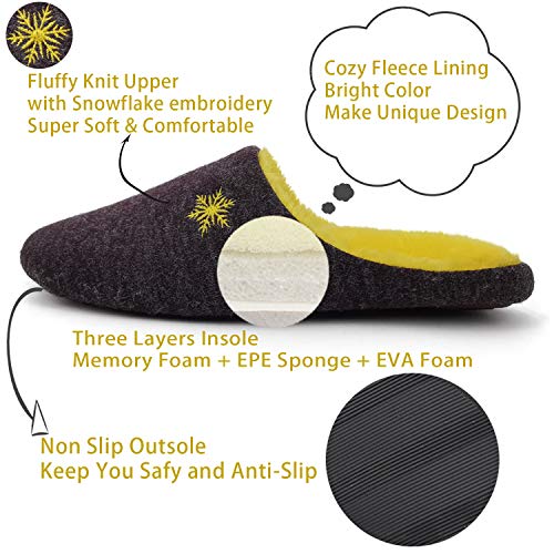 ofoot Women indoor Slippers Woolen Knit Upper with Snowflake Embroidery,Warm Cozy Fleece Lining Non Slip Sole House Shoes (Purple+Yellow, US 8.5-9.5)3
