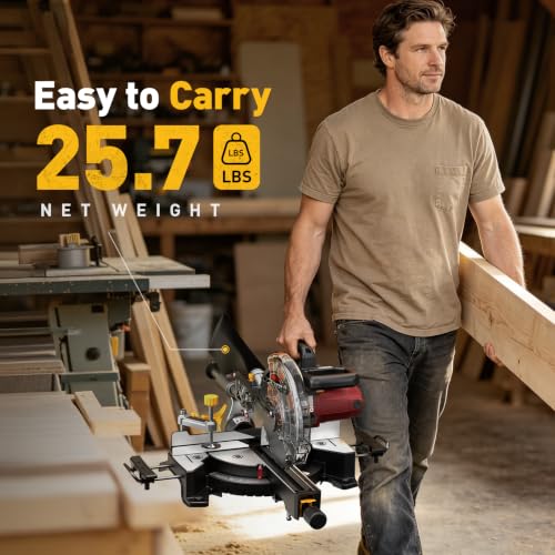Image of Upgrade 10-inch Sliding Compound Miter Saw, Dual-speed 5000 /3300RPM, 15 Amp, Single Bevel 0-45 with 2 x TCT Blades, Multi-Material Cutting for Metal, Plastic, Wood, Laminates
