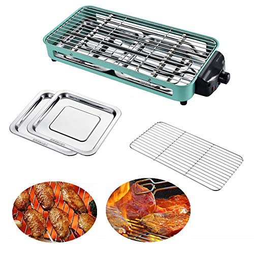 LSHOME Indoor Smokefree Barbecue Grill Table Electric BBQ Grilling with 5 Adjustable Temperature 1500W High Power fit Home Camping Travel Hiking (1-6 People Use)