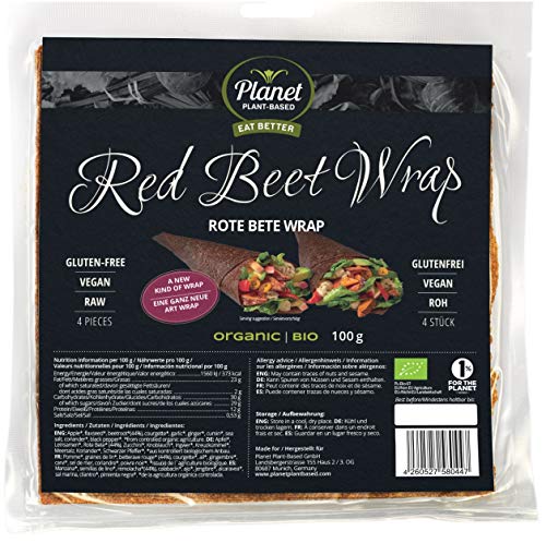 Planet Plant-Based Wraps à base de Betterave Rouge, 4 pièces, bio, végan, sans gluten - l'alternative saine aux wraps tortilla