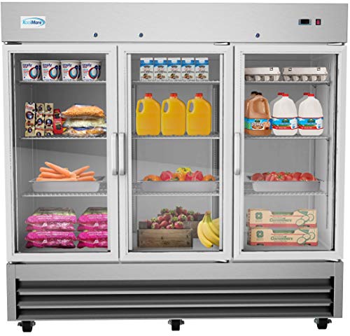 KoolMore RIR-3D-GD 81" 3 Glass Door Commercial Reach-in Refrigerator Cooler with LED Lighting - 72 cu. ft, Stainless Steel, Triple Door