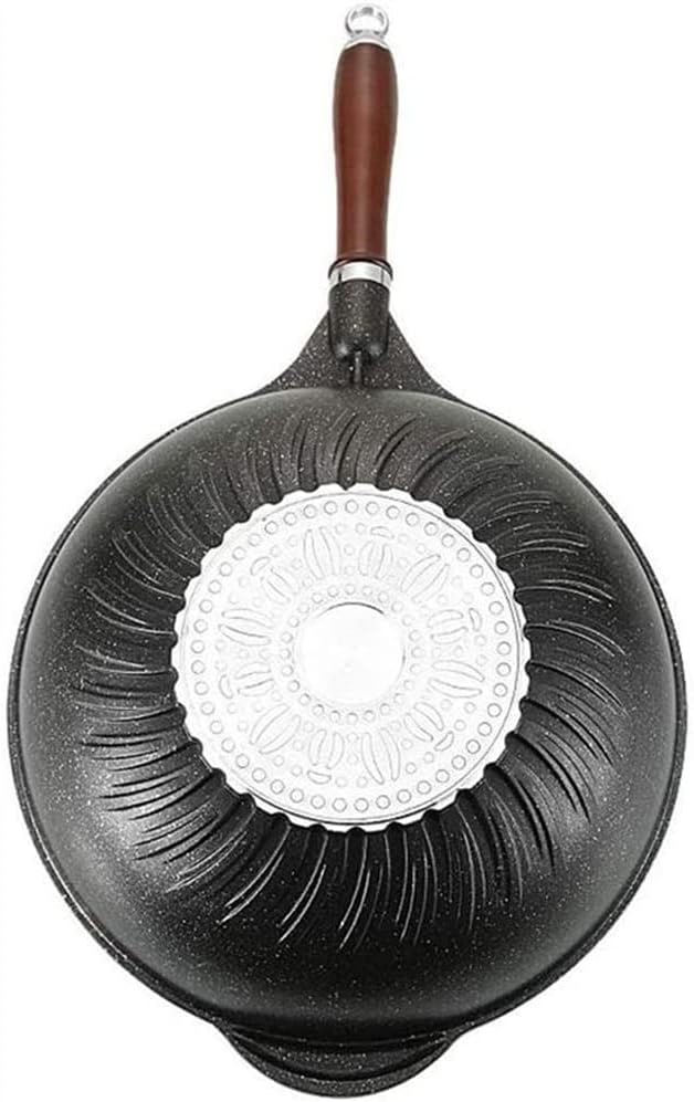 Wok - 12,5“ Woks and Stir Fry Pans, Nonstick Wok with Lid, Flat Bottom, Cast Aluminum Stir Fry Pan, Cooking Utensils, Frying Pan for All Stoves (Black)