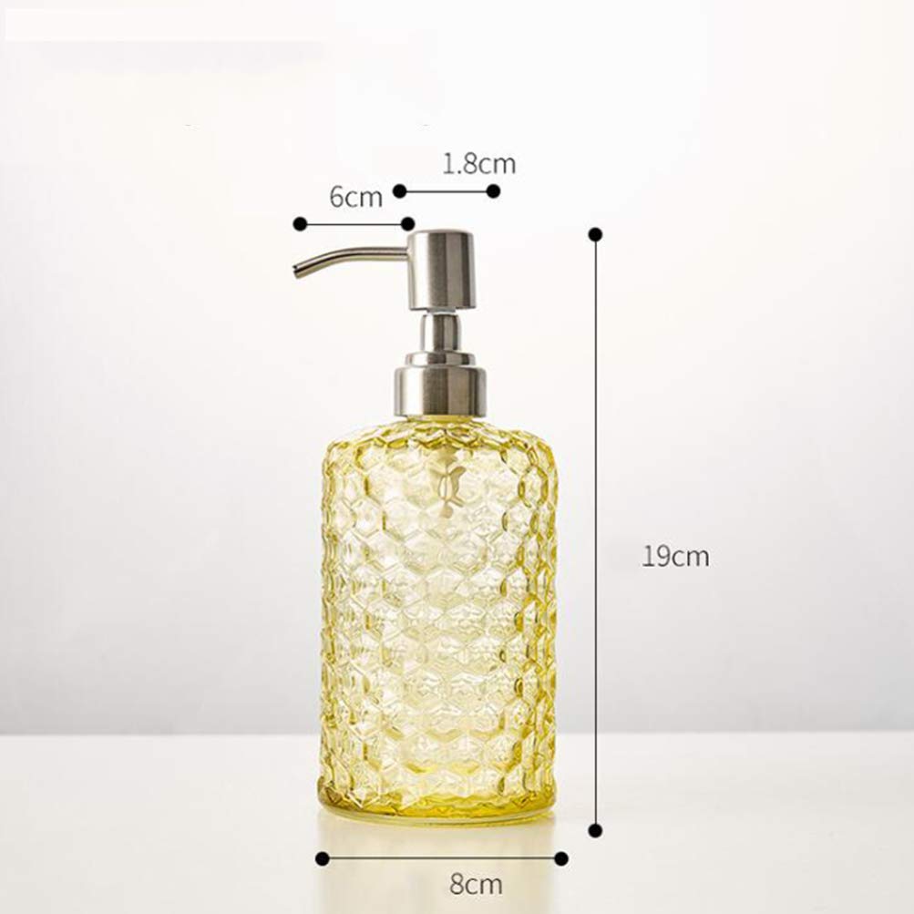 Pineapple Grain Glass Pump Bottle Refillable Lotion Container with Stainless Steel Nozzle for Home Bathroom Travel Use